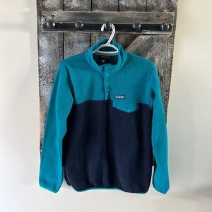 Women's Patagonia Synchilla Half Snap Pullover Aqua & Navy Blue